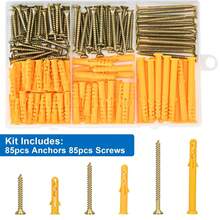 Aovchei Drywall Anchors Kit, 170pcs, 85 Plastic Drywall Anchors And 85  Flat Head Screws, 3 Size #6 * 30#6 * 40#6 * 60, Wall Hanging Kit For Hanging Picture Frame, Shelf Brackets, Curtain Rod - Màu A - Xem 7