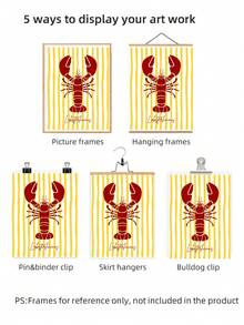 1pc Frameless Red Lobster Yellow Background Art Print, Funny Kitchen Wall Decor, Vintage Restaurant Poster For Bedroom, Dorm, Back To School, Funky Posters, Gift - Red Lobster - View 6