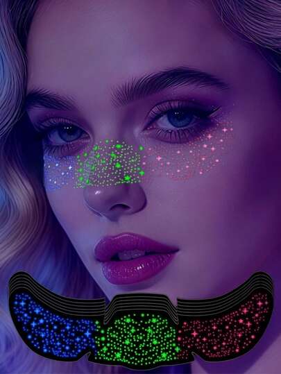 6 Sheets Glow In The Dark Tattoos Stars Freckles Glow Face Tattoo For Wedding Parade Date Makeup Festival Essentials Party Karneval Rave Party