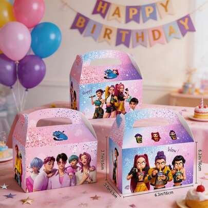 12 piezas Cajas de regalo portátiles con personajes de dibujos animados, adecuadas para fiestas y aniversarios con temática K-Pop. Cajas de regalo con degradado brillante de colores, se pueden usar para almacenar bocadillos, dulces y postres. Recuerdos portátiles de moda, adecuados para la temporada de graduación y diversos eventos de celebración. Suministros de embalaje exquisitos, perfectamente adecuados para grupos de fans, aplicables a actividades temáticas y reuniones sociales. Decoración diaria elegante con almacenamiento multifuncional.