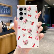 Funda para teléfono: Funda de gel adecuada para Samsung Galaxy S22, S23, S24, S25, S26 FE, Edge, Pus, Ultra A56 A54 A55 A36 A35 A26 A25 A17 A16 A15 con estampado de camelia flotante y cerezas. - Verde fluorescente - Ver 9