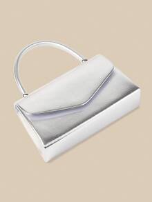 1 Piece White PU Material Flap Clutch Bag With Luxury Metal Decoration, Showing Fashion And Elegance, Suitable For Holding, Carrying, Wearing On The Shoulder Or Crossbody, P - 柔和淡色 - 查看 7