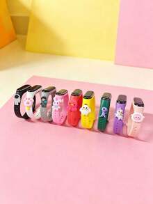 9pcs Set Cute Doll Decor LED White Light Touch Screen Electronic Watch For Boys And Girls Students, Can View Time, 9 Color Combinations, Non-Waterproof Student Sports Bracelet, Suitable For Holiday Gifts, Daily Wear, School, Sports And Other Occasions - Multicolor - View 4