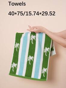 QIBHI 1/2/3 chiếc tùy chọn, khăn tắm hoặc khăn lau phong cách bãi biển họa tiết jacquard cây dừa sọc tinh tế 100% cotton terry nguyên chất, thấm hút tốt cho tắm tại nhà, khăn tắm bãi biển, phù hợp cho phòng tắm, khách sạn, phòng gym, du lịch, quà tặng, salon, thể thao, ngoài trời, bãi biển, trường học, tựu trường, du lịch, phụ kiện du lịch, đồ dùng thiết yếu cho gia đình, khăn, chăm sóc da - màu xanh lá - Xem 7