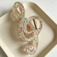 1pc New French Floral & Music Note Design Matte Hair Claw Hair Accessory, Girly Mori Style, Durable & Cute, Suitable For Music Festivals, Beach, Outdoor Vacation Wear - Multicolor - View 7