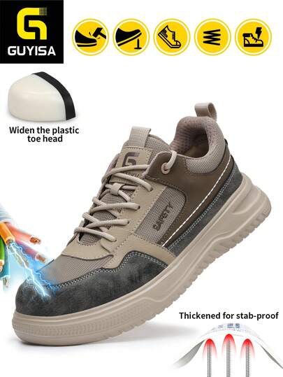 Chaussures de à embout en acier pour hommes, série classique, anti-écrasement, anti-perforation, isolées 10 kV, semelle en caoutchouc confortable et à la mode, convenant à toutes les saisons, chaussures de travail couleur café