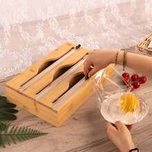 1 hộp đựng đồ bằng tre, hộp sắp xếp đồ dùng nhà bếp, dùng để đựng màng bọc thực phẩm và dao cắt giấy bạc, có thể để trong ngăn kéo, trên mặt bàn hoặc treo tường, món quà tuyệt vời. - nhiều màu - Xem 1