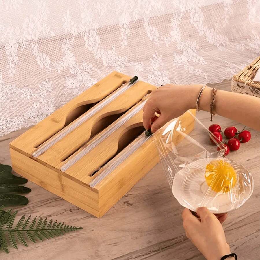 1 hộp đựng đồ bằng tre, hộp sắp xếp đồ dùng nhà bếp, dùng để đựng màng bọc thực phẩm và dao cắt giấy bạc, có thể để trong ngăn kéo, trên mặt bàn hoặc treo tường, món quà tuyệt vời. - nhiều màu - Xem 1