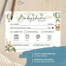 20 piezas de tarjetas de juego y deseos de bautizo de bebé en versión alemana con diseño de patrón de oso de peluche, perfectamente adecuadas para fiestas de bebé y juegos conmemorativos interactivos - 1 - Ver 1