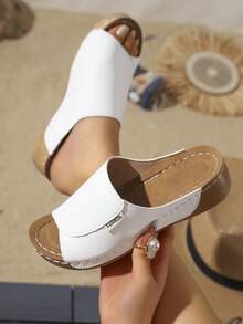 Women's Outdoor Casual Fashion High Heel Slippers, Resort Beach Wedge Sandals - White - View 4