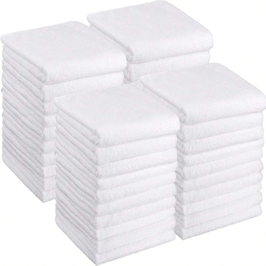 10/20/40pcs White Microfiber Face Towels, Soft And Highly Absorbent, Multi-Purpose, Suitable For Bathroom, SPA, Gym, Size 12x12 Inches/14x30 Inches - White - View 1