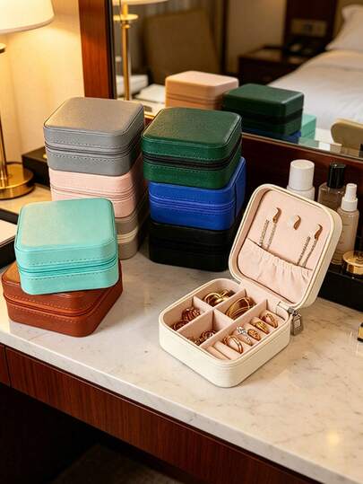 1pc PU Leather Multi-Color Portable Travel Jewelry Box, Black Jewelry Storage Box, Pink Zipper Mini Portable Jewelry Box For Necklaces, Rings, Pendants, Bracelets, Earrings, Jewelry Packaging Box, Suitable As Mother's Day Gift, Wedding Gift, Bridesmaid Gift, Anniversary Gift, Christmas Gift And Luxury Gift For Girlfriend