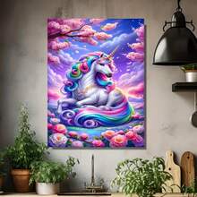1 pieza, Pintura de diamantes 5D de bricolaje con perforación completa, arte decorativo para sala de estar y dormitorio, pegatina de diamantes hecha a mano, unicornio arcoíris, manzana de cristal rosa, decoración del hogar para pared de dormitorio, sala de estar, estudio, baño, regalo para - Enmarcado - Ver 4
