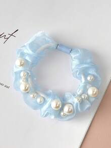 Phụ kiện búi tóc thanh lịch năm 2026, dây buộc tóc lưới organza đính ngọc trai kiểu INS. - Nhiều màu - Xem 8