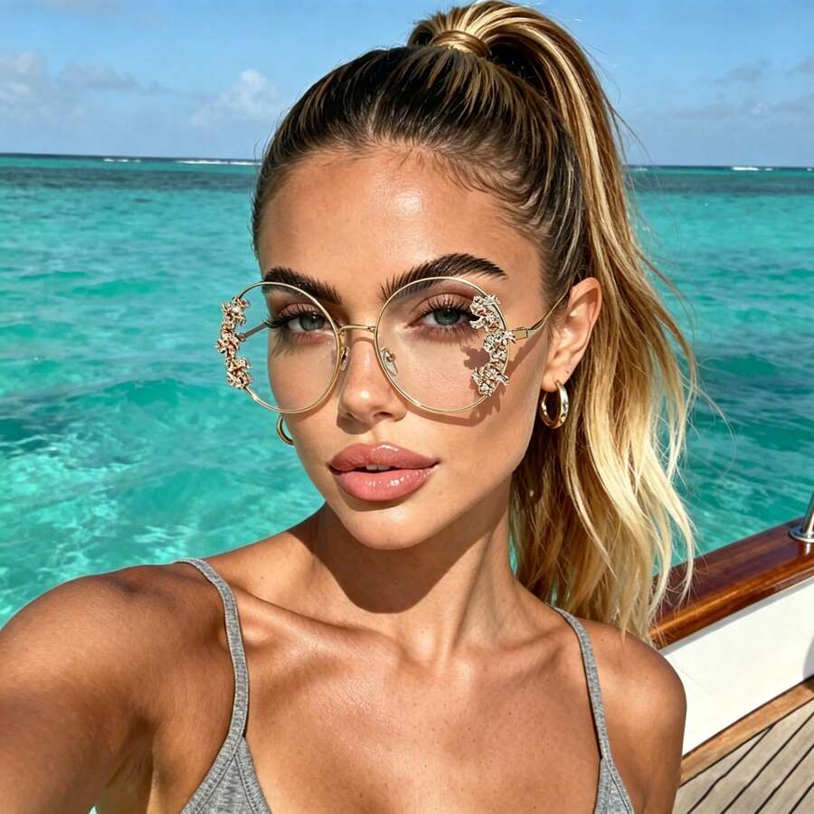 1 par de gafas de sol de moda retro redondas personalizadas con encanto para mujer, adecuadas para estilo callejero, viajes, vacaciones, deportes, conducir, festivales, playa, eventos EDM, uso al aire libre, accesorios de verano - Multicolor - Ver 1