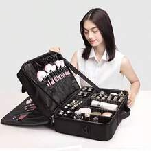 1pc Travel Makeup Case, Cosmetic Storage Box, Portable Makeup Artist Organizer Bag With Adjustable Dividers, Can Store Cosmetics, Makeup Brushes, Toiletries, Jewelry, Digital Accessories, Also Can Be Used As Room Decor, Storage Box, Cosmetic Organizer, Makeup Bag, Toiletry Bag, Cosmetic Pouch - Black - View 2