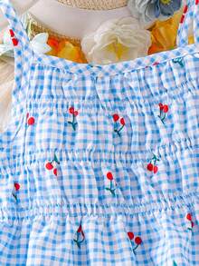 2pcs/Set Young Girl' Sweet Floral Plaid Camisole Top And Casual Pants Set, Summer - Baby Blue - View 4