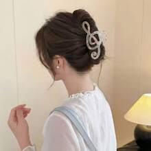1pc New French Floral & Music Note Design Matte Hair Claw Hair Accessory, Girly Mori Style, Durable & Cute, Suitable For Music Festivals, Beach, Outdoor Vacation Wear - Multicolor - View 2