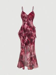 MOD Vestido maxi con abertura alta, cuello en V y volantes, estampado de flores y teñido anudado, para mujer de talla grande.Ropa de Navidad, ropa para Año Nuevo, vestidos elegantes para mujer, vestido sexy, vestido con abertura, vestido para fiesta de Navidad, vestidos de Año Nuevo para mujer, atuendos festivos para mujer, vacaciones, vestido floral para mujer, inspiración navideña, vestido para citas, looks de fiesta, vestido con espalda calada, vestido formal floral, vestidos de cena para vacaciones, atuendos de cena para mujer - Multicolor - Ver 6