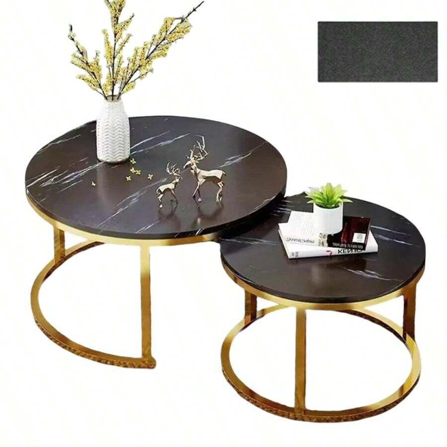 Nesting Coffee Tables Set Of 2 Round Stacking Sofa Side Tables For Living Room - Black - View 1