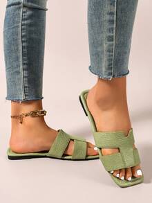 Ximi Ruo New Spring/Summer Fashion Casual Strap Slide Sandals, Comfortable Flat Heel Round Toe Beach Slippers, Holiday Essential - Green - View 4