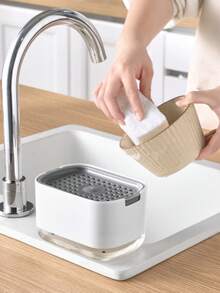 1pc Soap Dispenser, Countertop Soap Pump Dispenser, Sponge Nozzle, Convenient Kitchen Sink Dishwashing Slip-Resistant Base Press Soap Box, Kitchen Gadgets, Counterth Soap Press Box, Manual Dispenser, Sponge Press Pump Soap Refill Container - Multicolor - View 5