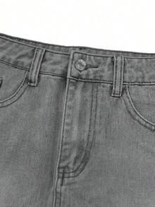 Minifalda de mezclilla con dobladillo deshilachado estilo retro Y2K, falda ajustado ajustada de cintura alta con forma de corazón, diseño de verano, vestido de verano para mujer, ropa de verano para mujer, falda de mezclilla, ropa casual - Gris - Ver 5