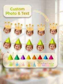 7/14/21pcs Customizable Birthday Photo Decorations, Personalized Photo Garland, 1st Birthday Banner, Personalized Birthday Hat Decor Garland, Birthday Party Gifts, Baby Shower/Gender Reveal Party Banner, Personalized Gift, Unique Gift - Multicolor - View 5