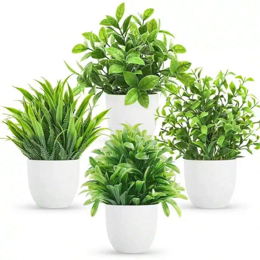 Small Artificial Potted Plants, Indoor Decorative Fake Flowers, Suitable For Windows, Bathrooms, Walls, Desktops, Offices, Kitchens, Farmhouse Style Decor, Valentine's Day Party Decoration - Green - View 1