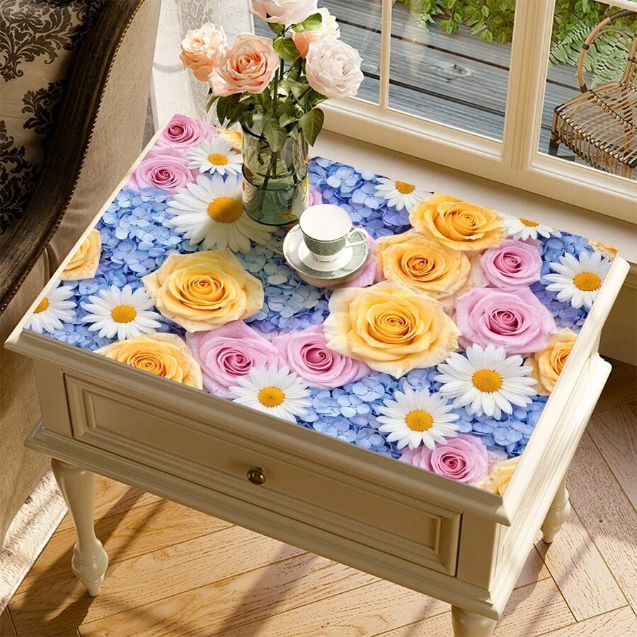 1 件装彩色花卉图案吸水垫/晾干垫，适用于咖啡机、餐具 - 涤纶吸水桌面保护垫，带橡胶防滑垫，可用于厨房台面装饰、家庭酒吧和餐桌 - 彩色 - 查看 1
