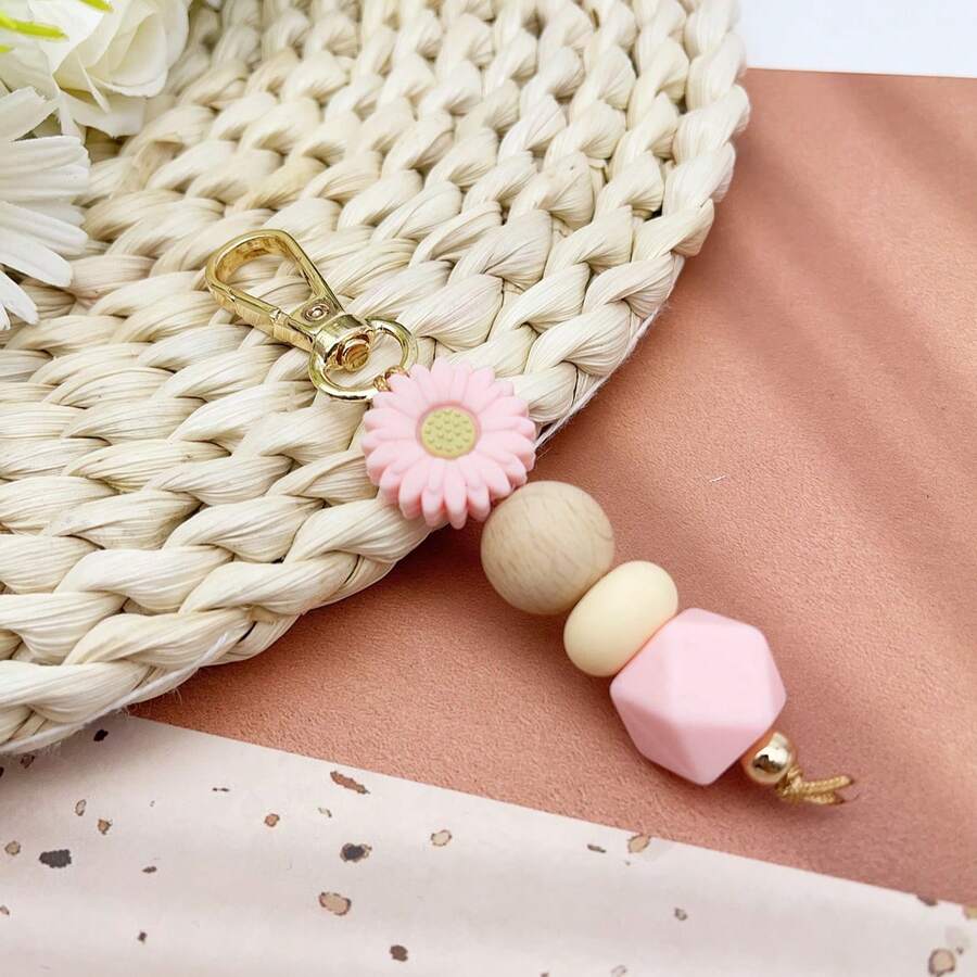 Cute Daisy Beaded Bag Charm Kawaii Pastel Floral Pendant Boho Silicone Bead Decor Accent Apparel Accessories Cosplay DIY Supplies For Purse Backpack Daily Wear Birthday Gift Gifts For Mother, Father, Graduation, And Teacher - Flower - View 1