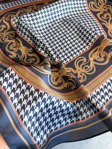 1 chiếc khăn choàng cổ bằng satin in họa tiết kẻ caro đen trắng kiểu Baroque, kích thước 65x65cm, nhẹ, đa năng, phù hợp cho mọi mùa, đi chơi hàng ngày, dự tiệc và du lịch. - Nhiều màu - Xem 3