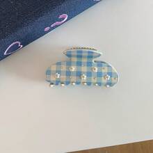 French Retro Girl Emijay Acetate Claw Clip, Fashionable Niche High-End Hair Clip, Shark Clip Hair Accessory, New Style - 藍色格子 - 查看 12