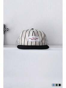 1pc Minimalist Letter Patch Striped Brim Casual Baseball Cap, Unisex Retro Hop Hat Spring/Summer Outdoor, Suitable Street Fashion, Hiphop, Back To School - Sọc vải - Xem 5