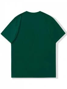 Camiseta de manga corta para hombre con cuello redondo, diseño casual de verano con corona y patrón ruso - Verde Oscuro - Ver 2