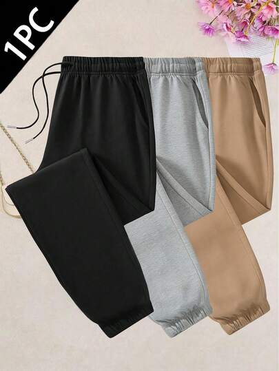 1pc Women's Casual Sports Pants, Comfortable Fit, Drawstring Waist, Solid Color Design, Suitable For Running, Fitness, Yoga, Hiking And Other Occasions