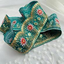 两种尺寸亮片刺绣蕾丝花边，向日葵丝带，6厘米宽金线装饰布条，缝纫用品，适用于DIY服装、包包、家居装饰、鞋子 - 多色 - 查看 7