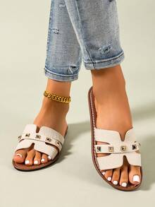 Ximi Ruo Korean Style Casual Flat Slippers, Open Toe, Woven Roman Sandals For Women, Suitable For Spring, Summer, Beach, Vacation, Pair With Dresses, Brown - Beige - View 3