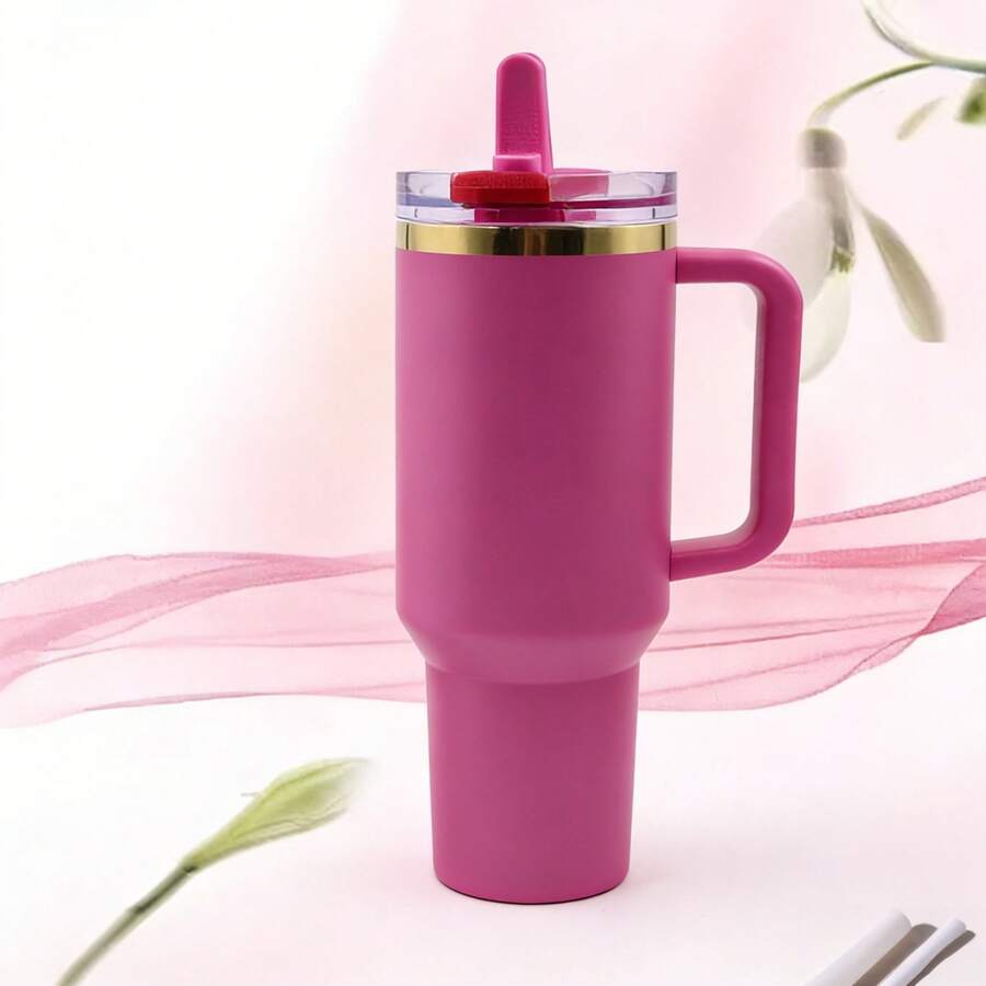 40oz Matte Hot Pink Stainless Steel Water Tumbler With Handle & Flip Lid, Double Wall Insulated Leakproof Travel Cup - Màu Hồng Tươi - Xem 1