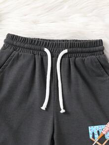 Bộ áo thun ngắn tay cổ tròn in hình hoạt hình dành cho bé trai tuổi teen và quần short. - Màu xám đen - Xem 7