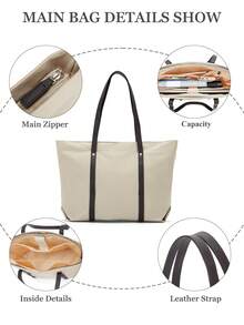 Floless Bolso de mano para mujer, maletín de negocios para portátil de mujer, bolso de hombro con compartimento para portátil de 14 pulgadas, bolso de mano, bolso de tela grande con capacidad, bolso de hombro con cremallera de gran capacidad para mujer, bolso de mensajero para compras, trabajo y viajes, bolso de trabajo llamativo para mujer, regalo para mujer - Caqui claro - Ver 3