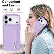 OUKNOEO 時尚人造皮革斜背手機包，適用於 iPhone 17e Air 16e 15 14 13 Pro Max Plus S26 S25 Edge S24 Ultra A37 A57 Z Fold 7 6 5 4，附手腕帶與長掛繩 - 紫色 - 查看 8