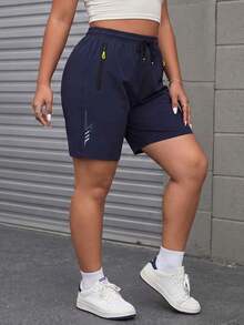 Women's Quick-Dry Athletic Shorts With Zipper Pockets - Breathable Running & Gym Shorts Summer Sports - Navy Blue - View 3