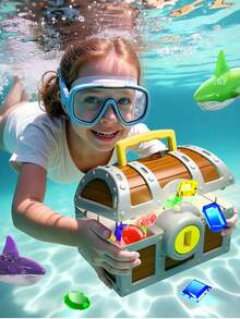 Kids Diving Pool Treasure Chest Toy With Keys, Gems & Fish, Toddler Outdoor Swimming Playset, Summer Water Dive Beach Game, Party Gifts For Girls Ages 3-8 Pool Toys Beach Toys Bath Toys Boy Toys Water Toys Toys For Boy Outdoor Games Kids Toys - Multicolor - View 7