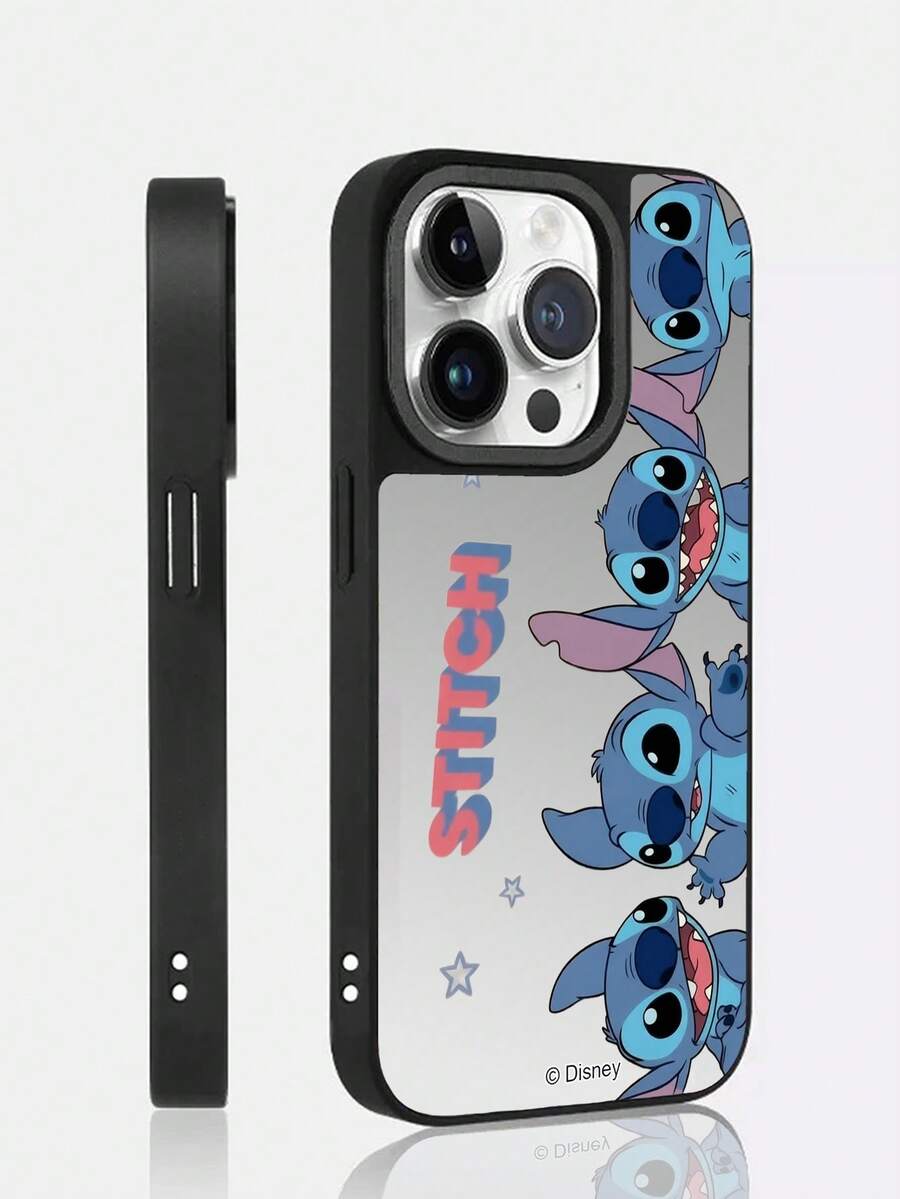 1pc New Self-Contained Mirror Effect Makeup, Convenient Portable Use, Creative Raised Camera Protection Pattern, Unique Acrylic 2-In-1 Officially Licensed Disney Stitch Cartoon Phone Case, Thick Anti-Fall Protective Cover For IPhone 17 Pro Max/17 Pro/17/Air/16/15/14/13/14 Plus/12 Pro Max/12 Pro/12/11 Series - Silver - View 1