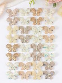 8pcs Random Light Khaki Glitter Fabric Butterfly Hair Clips, Shiny Gold Powder Wing Hair Accessories, Cute Girls Versatile Daily & Party Hair Decor - Multicolor - View 2