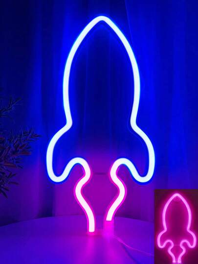 1 đèn neon hình tên lửa không gian, nguồn điện kép (USB/pin), trang trí nhà cửa, trang trí tường, trang trí phòng ngủ, trang trí phòng chơi game, quà tặng Ngày của Mẹ, để bàn hoặc treo tường, đèn ngủ LED