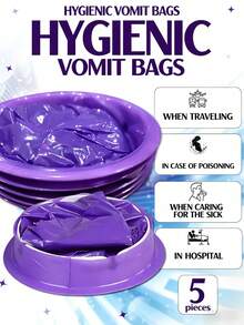 Gói 5 túi nôn dùng một lần, chống rò rỉ, dung tích 1000ml, hợp vệ sinh, chống buồn nôn khi đi du lịch hoặc trong trường hợp khẩn cấp do say tàu xe. - Nhiều màu - Xem 1