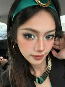 1 chiếc Băng đô cài tóc Lily Princess ~ Băng đô bản rộng đính đá Zirconia xanh lá cây thủ công tinh tế, phụ kiện tóc thời trang. - màu xanh lá - Xem 3