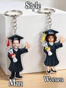 Llavero de foto de graduación personalizado, llavero con nombre personalizado, colgante de bolsa, colgante con diseño de personaje de gorro de graduación lindo - Estilo D - Ver 2